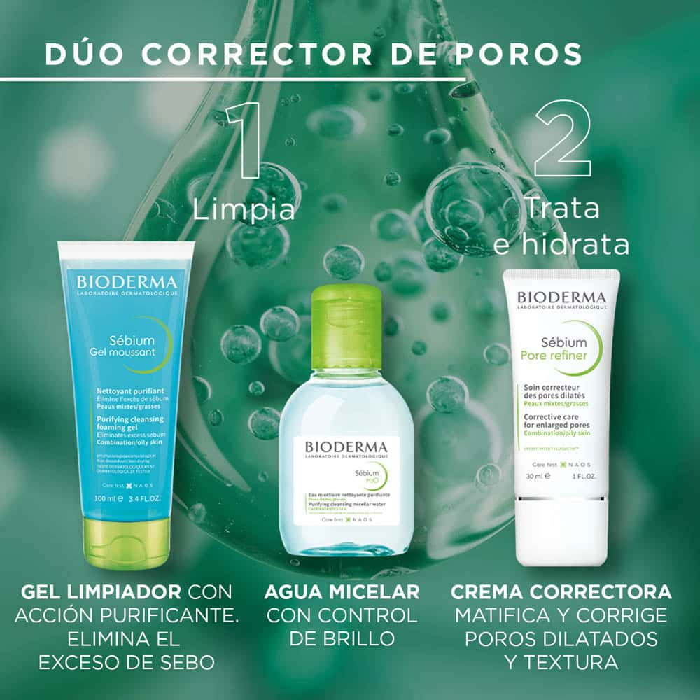 Pack Bioderma Sébium Pore Refiner + Agua Micelar H2O + Gel Moussant + Neceser
