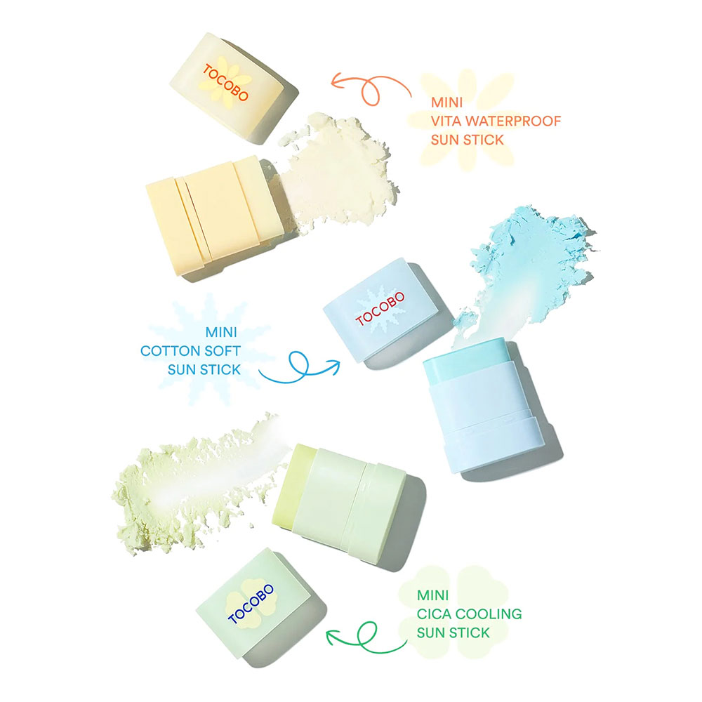 Set protector solar Tocobo Vita + Cotton + Cica Sun Stick Mini