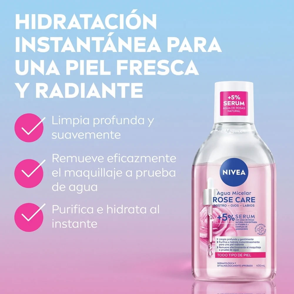 Agua Micelar Nivea Rose Care + 5% Sérum 400 ml