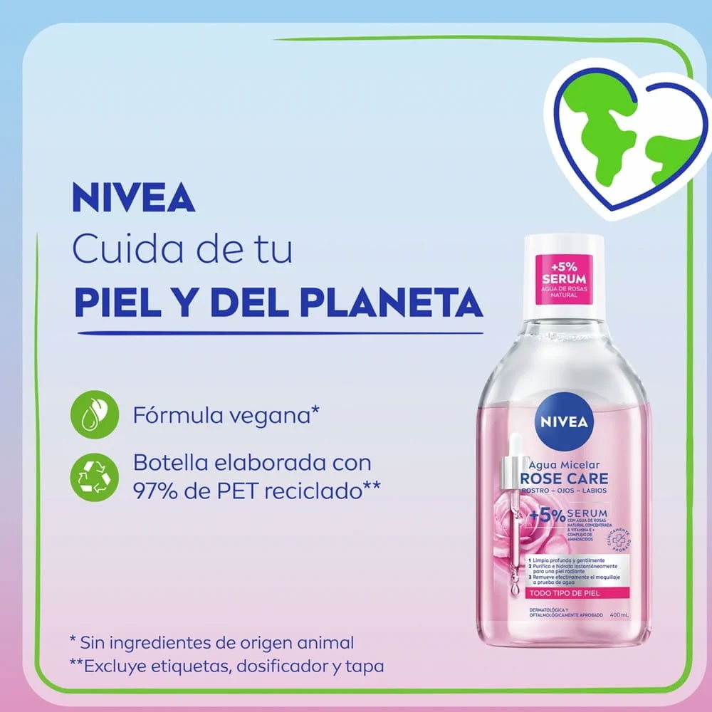 Agua Micelar Nivea Rose Care + 5% Sérum 400 ml