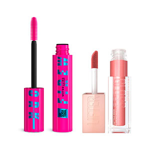 Pack maquillaje Maybelline máscara Firework waterproof negro + brillo labial Lip Lifter Gloss 003 Moon