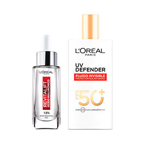 Pack rutina facial L’Oréal Paris sérum ácido hialurónico + protector solar UV Defender FPS 50+